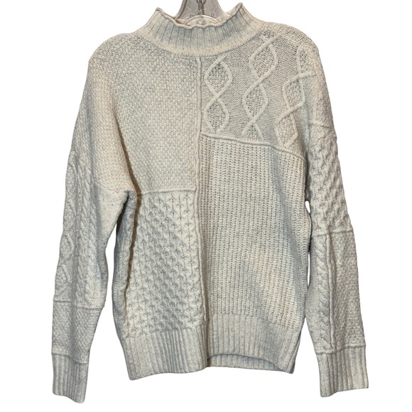American Eagle Women's Classic Cream Knit Patchwork Mock Neck Sweater Size Small - Picture 1 of 16